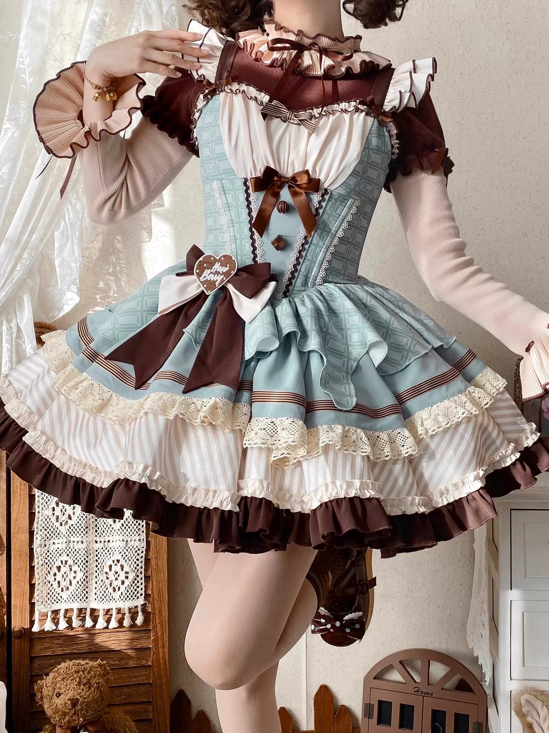 Hawthorn Berries - Thin Choco - Sweet Lolita Petite JSK Puffy Mini Dress KC - Image 14