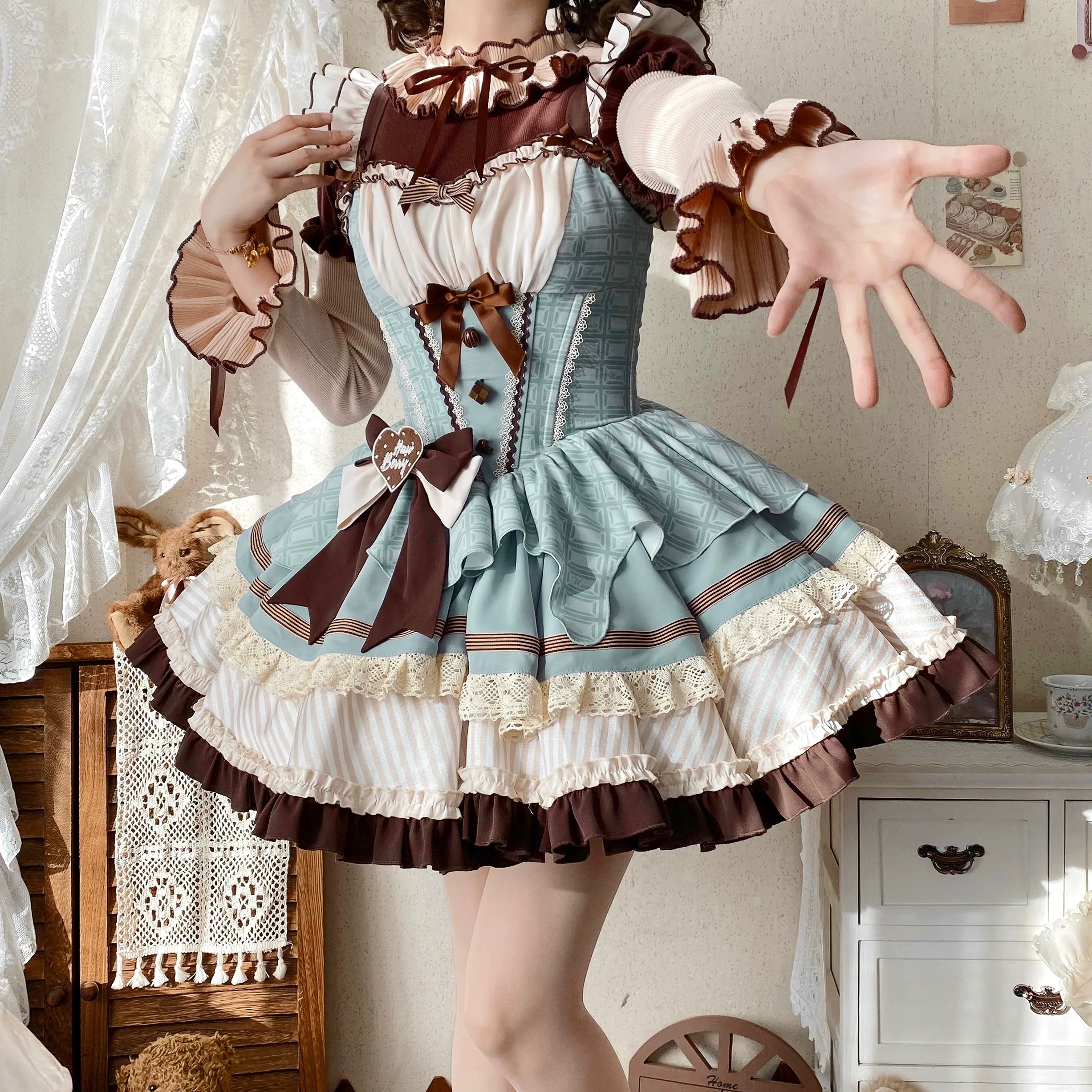 Hawthorn Berries - Thin Choco - Sweet Lolita Petite JSK Puffy Mini Dress KC - Image 15
