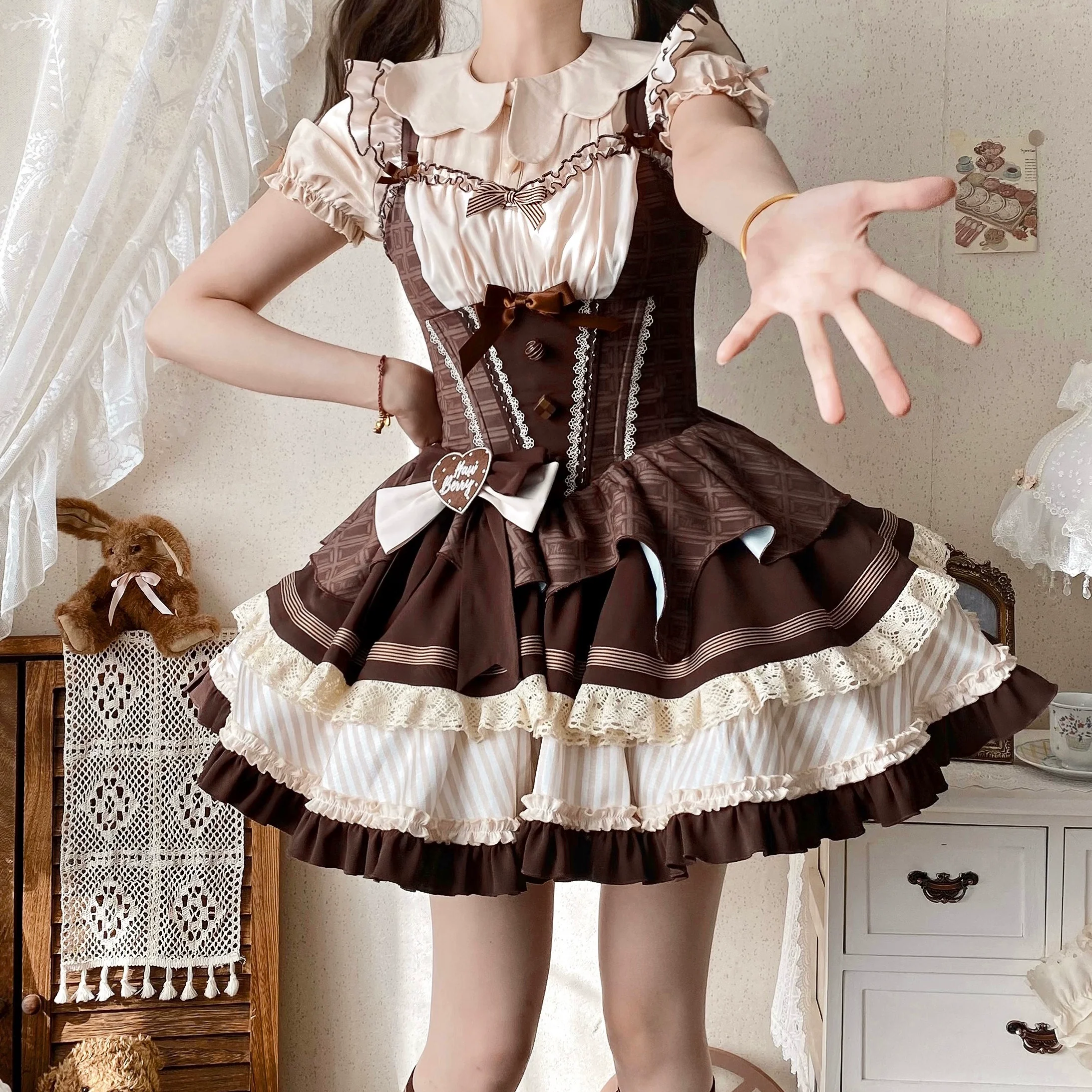 Hawthorn Berries - Thin Choco - Sweet Lolita Petite JSK Puffy Mini Dress KC - Image 17