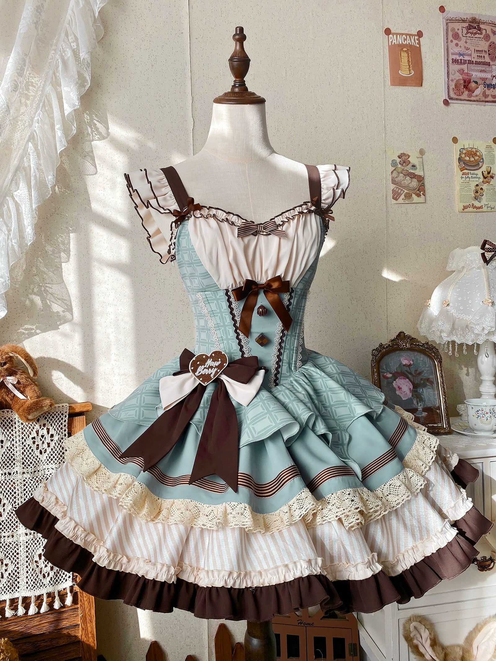 Hawthorn Berries - Thin Choco - Sweet Lolita Petite JSK Puffy Mini Dress KC - Image 26