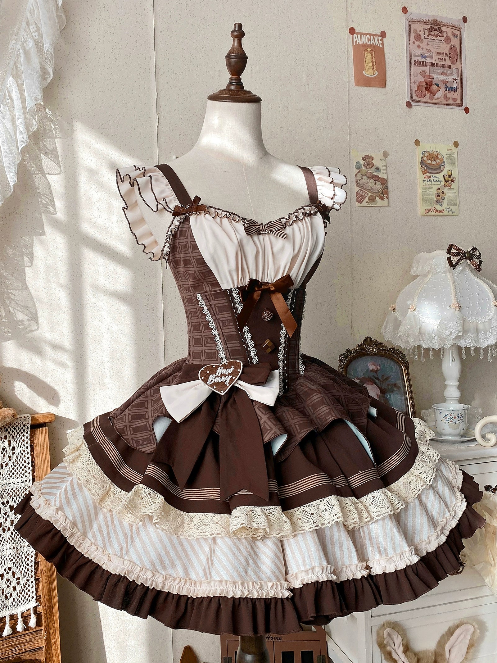 Hawthorn Berries - Thin Choco - Sweet Lolita Petite JSK Puffy Mini Dress KC - Image 29
