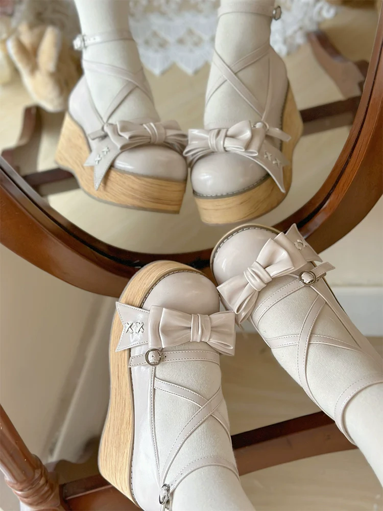 Sweet Cake - Sweet Lolita Platform Shoes Wood Grain - Image 38