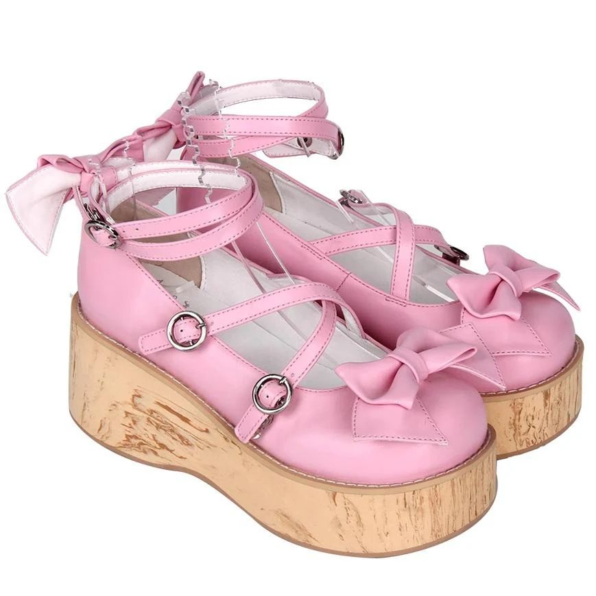 Angelic Imprint - Sweet Lolita Platform Shoes, Wood-grain Outsole - Image 4