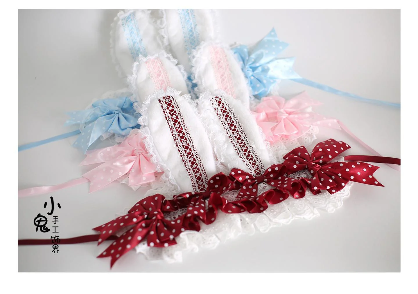 Xiaogui - Sweet Lolita Polka Dot Lace Hairband, Shapeable Bunny Ears - Image 19