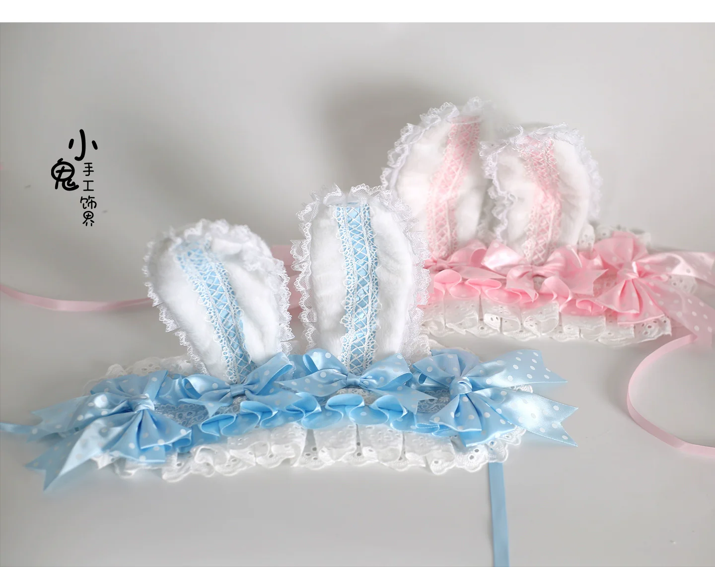 Xiaogui - Sweet Lolita Polka Dot Lace Hairband, Shapeable Bunny Ears - Image 20