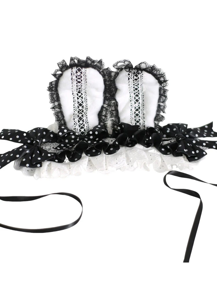 Xiaogui - Sweet Lolita Polka Dot Lace Hairband, Shapeable Bunny Ears - Image 21