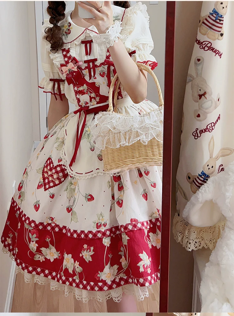 Piggy Bun - Sweet Lolita Shirt Strawberry Embroidery Ivory Blouse - Image 10