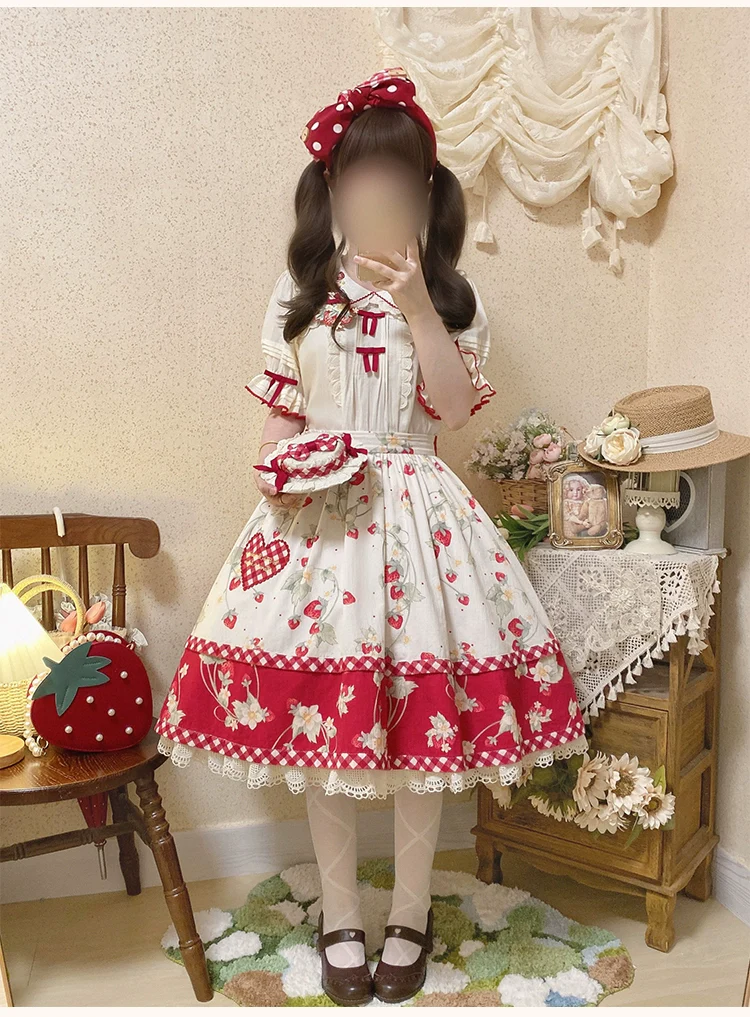 Piggy Bun - Sweet Lolita Shirt Strawberry Embroidery Ivory Blouse - Image 17