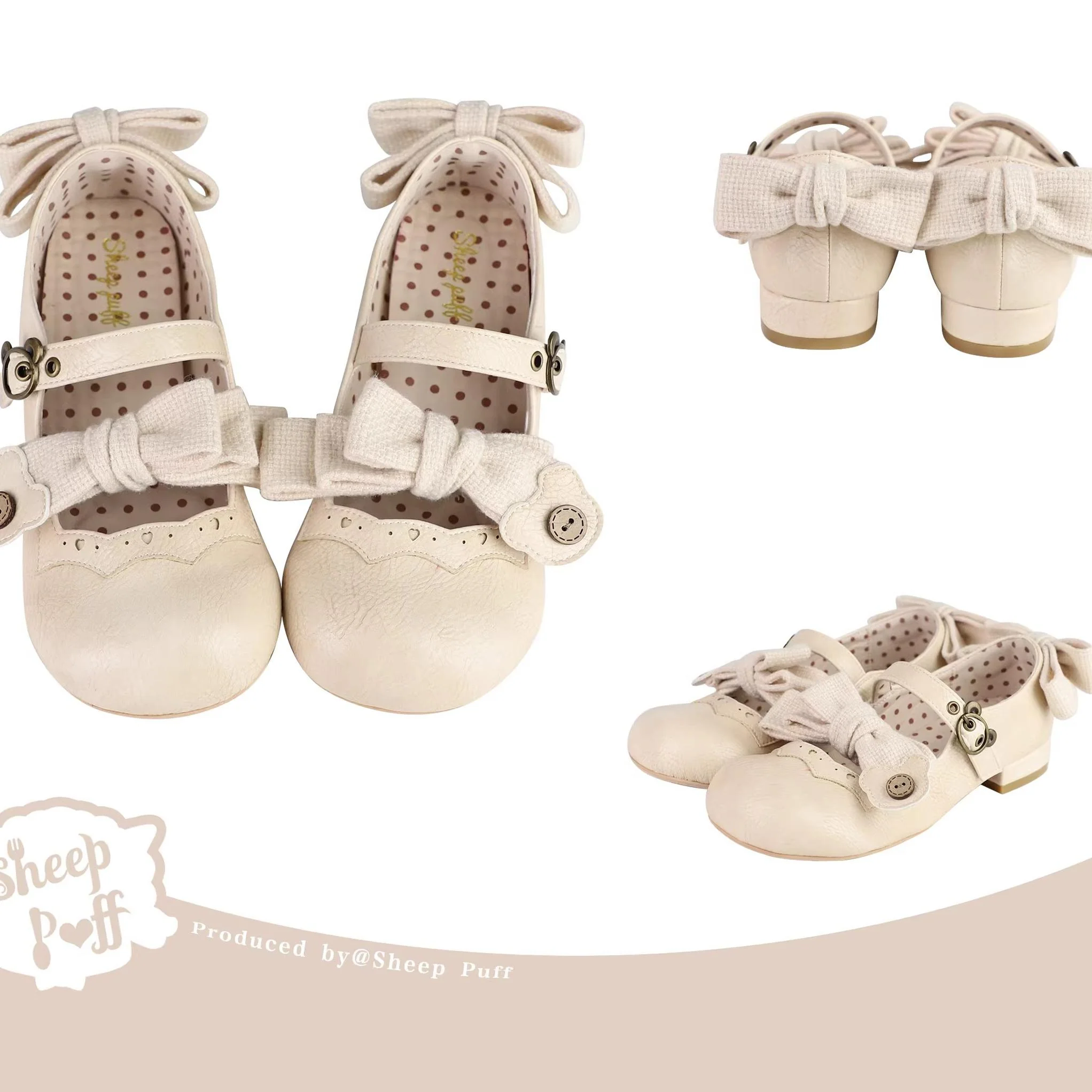 Bear Room - Sweet Lolita Shoes Double Bow Round Toe Flat Shoes - Image 10