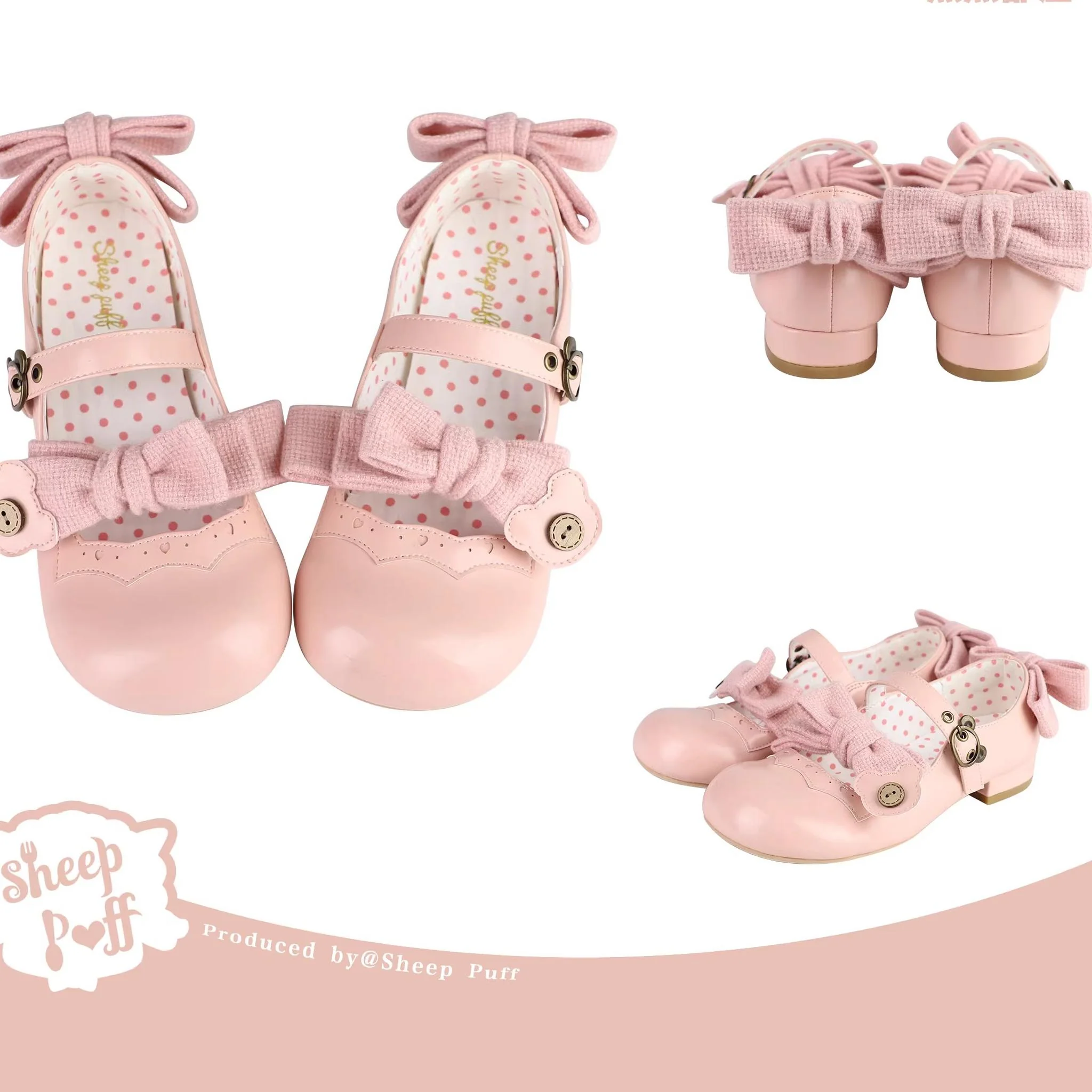 Bear Room - Sweet Lolita Shoes Double Bow Round Toe Flat Shoes - Image 12