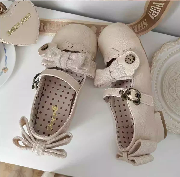 Bear Room - Sweet Lolita Shoes Double Bow Round Toe Flat Shoes - Image 15