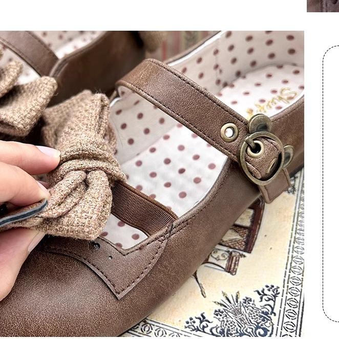 Bear Room - Sweet Lolita Shoes Double Bow Round Toe Flat Shoes - Image 16