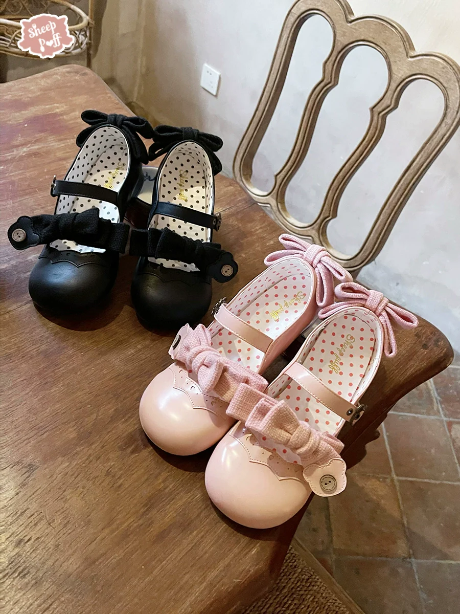 Bear Room - Sweet Lolita Shoes Double Bow Round Toe Flat Shoes - Image 3