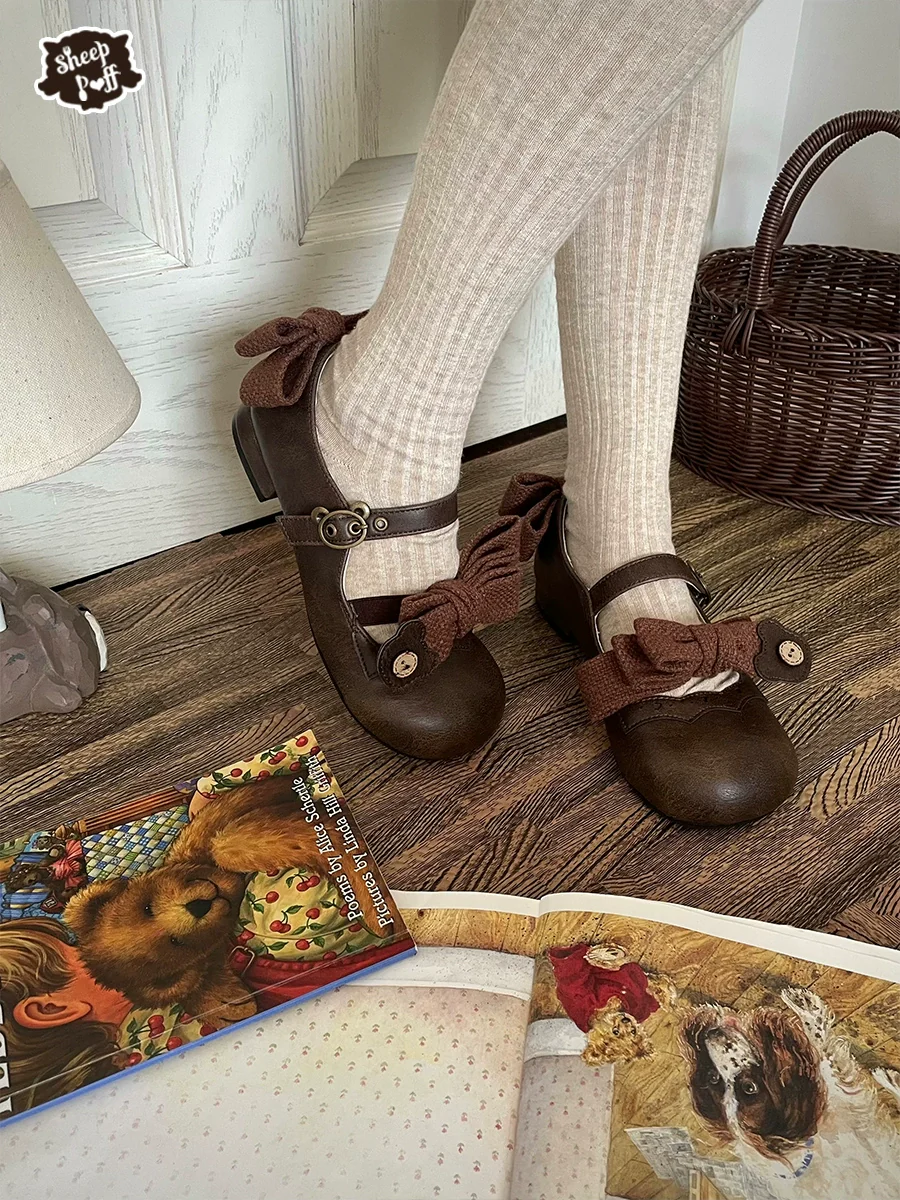 Bear Room - Sweet Lolita Shoes Double Bow Round Toe Flat Shoes - Image 5