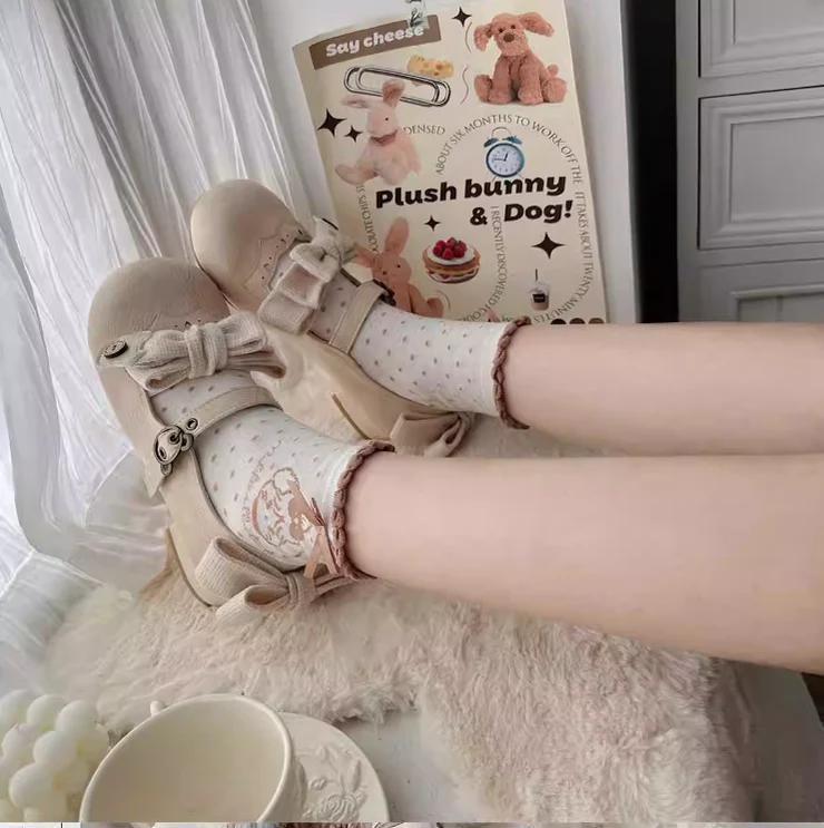 Bear Room - Sweet Lolita Shoes Double Bow Round Toe Flat Shoes - Image 8