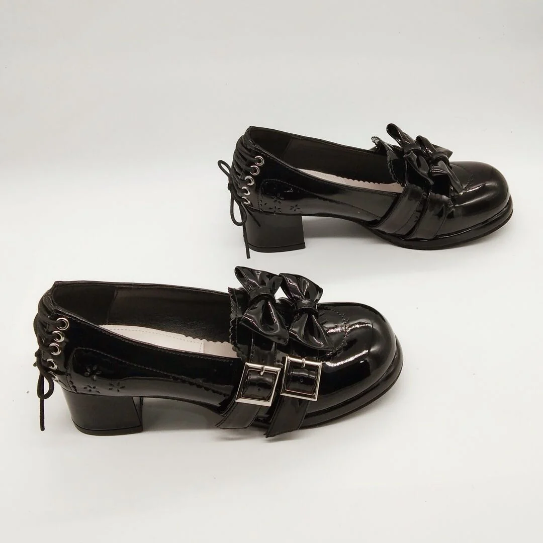 Antaina - Sweet Lolita Mary Jane Shoes Shiny Bow Shoes - Image 3