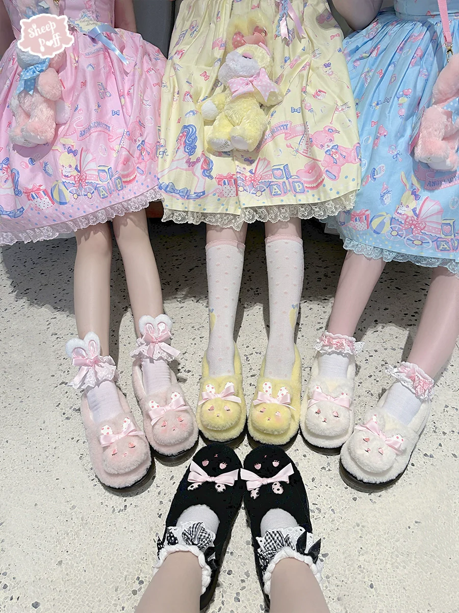 Rabbit Fur - Sweet Lolita Shoes Plush Rabbit Winter Lolita Shoes - Image 3
