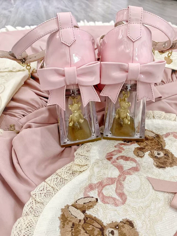 Meng Ka Jiang - Dreamy Bear - Sweet Lolita Shoes, Transparent Heel With Embedded Bear - Image 10