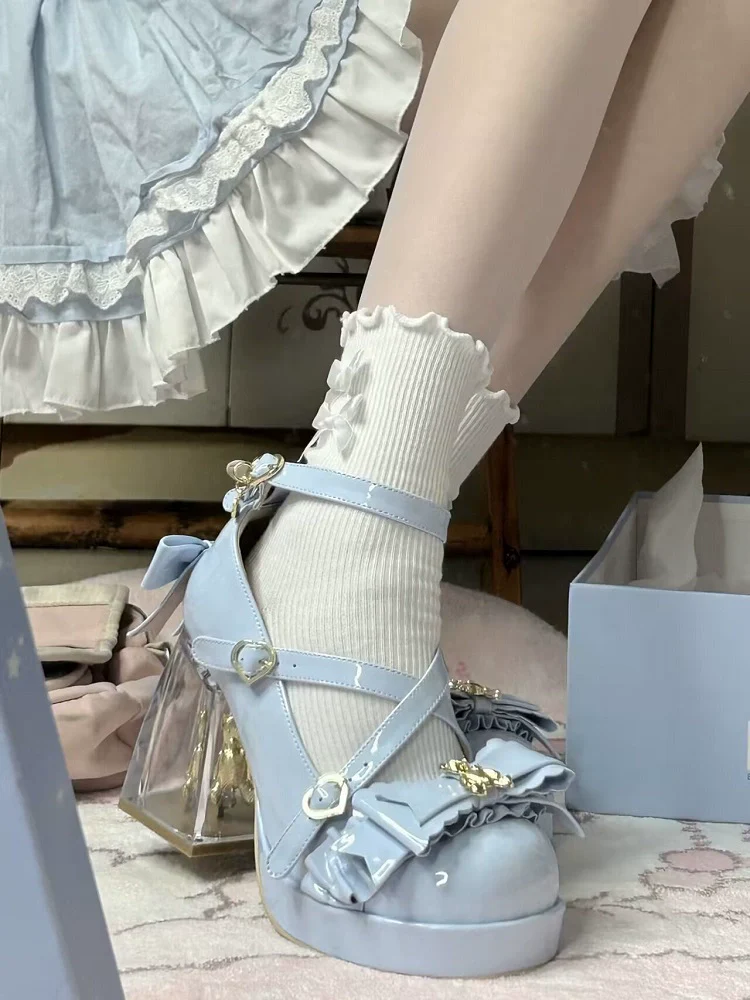 Meng Ka Jiang - Dreamy Bear - Sweet Lolita Shoes, Transparent Heel With Embedded Bear - Image 12