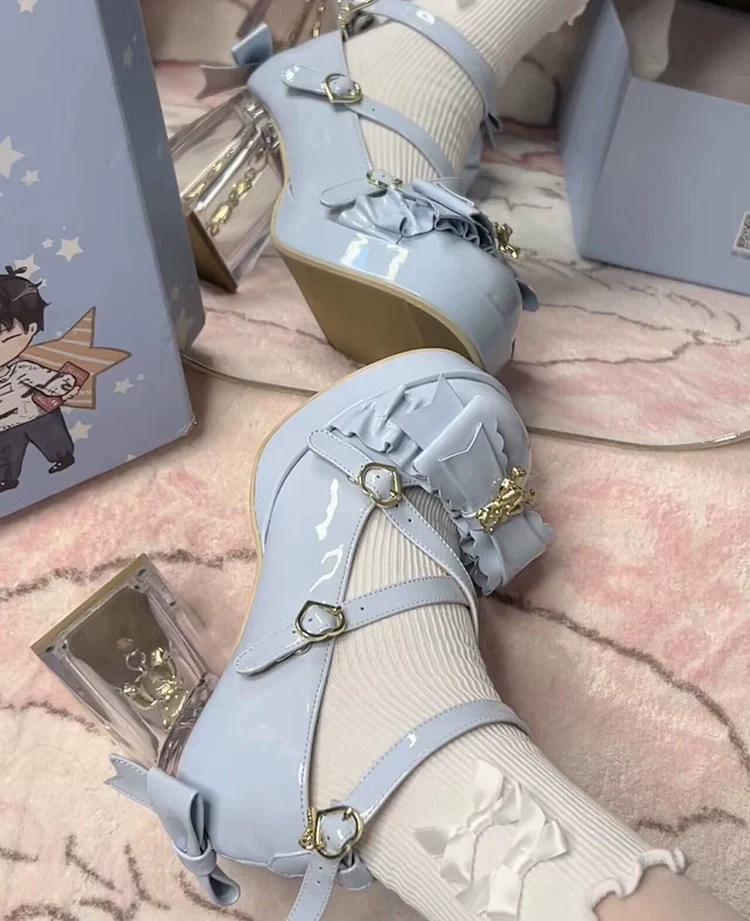 Meng Ka Jiang - Dreamy Bear - Sweet Lolita Shoes, Transparent Heel With Embedded Bear - Image 13