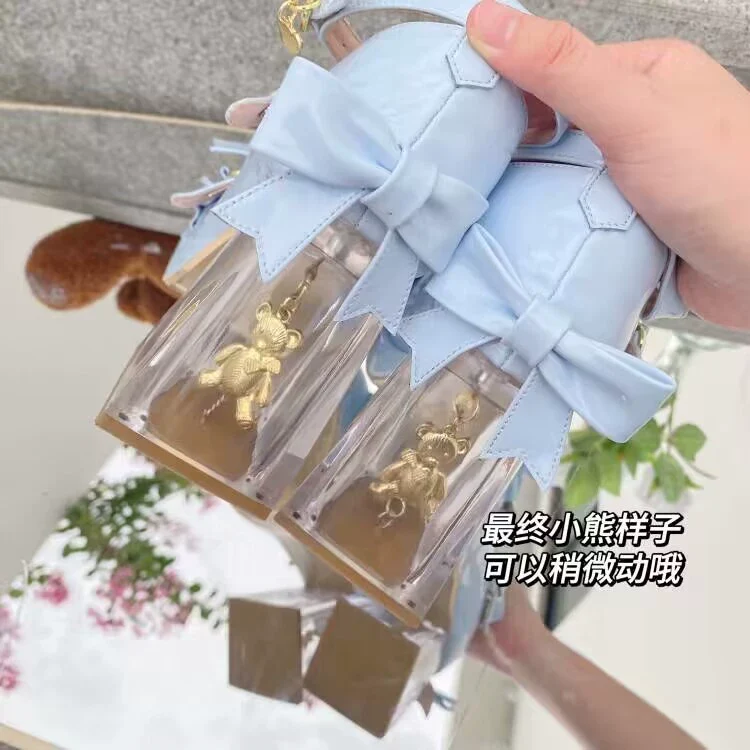 Meng Ka Jiang - Dreamy Bear - Sweet Lolita Shoes, Transparent Heel With Embedded Bear - Image 15