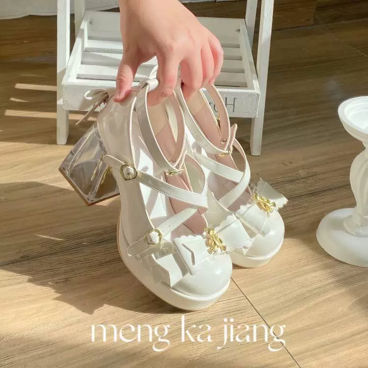 Meng Ka Jiang - Dreamy Bear - Sweet Lolita Shoes, Transparent Heel With Embedded Bear - Image 16