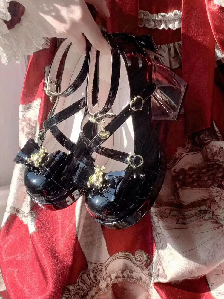 Meng Ka Jiang - Dreamy Bear - Sweet Lolita Shoes, Transparent Heel With Embedded Bear - Image 27