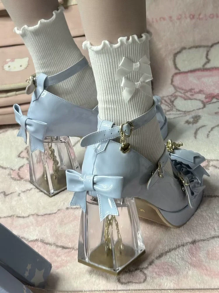 Meng Ka Jiang - Dreamy Bear - Sweet Lolita Shoes, Transparent Heel With Embedded Bear - Image 3