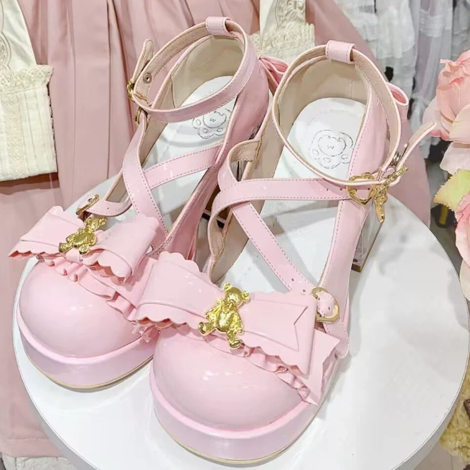 Meng Ka Jiang - Dreamy Bear - Sweet Lolita Shoes, Transparent Heel With Embedded Bear - Image 5