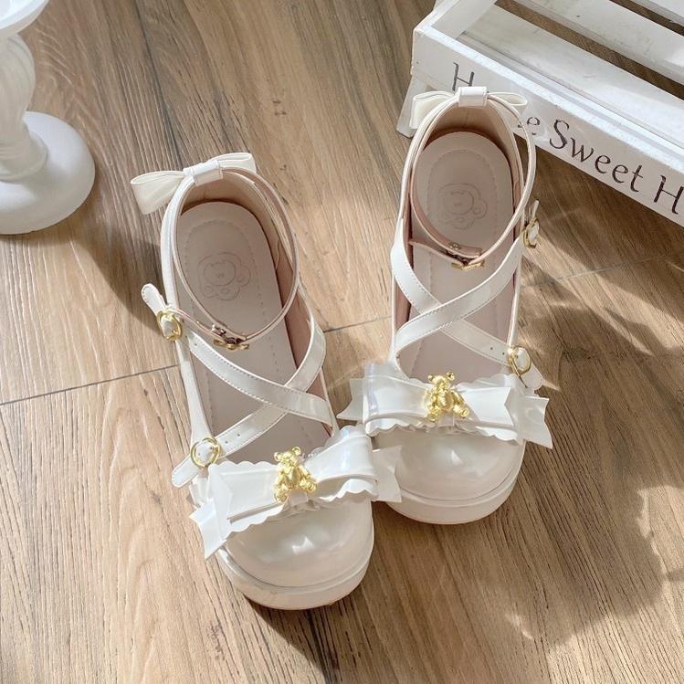 Meng Ka Jiang - Dreamy Bear - Sweet Lolita Shoes, Transparent Heel With Embedded Bear - Image 6