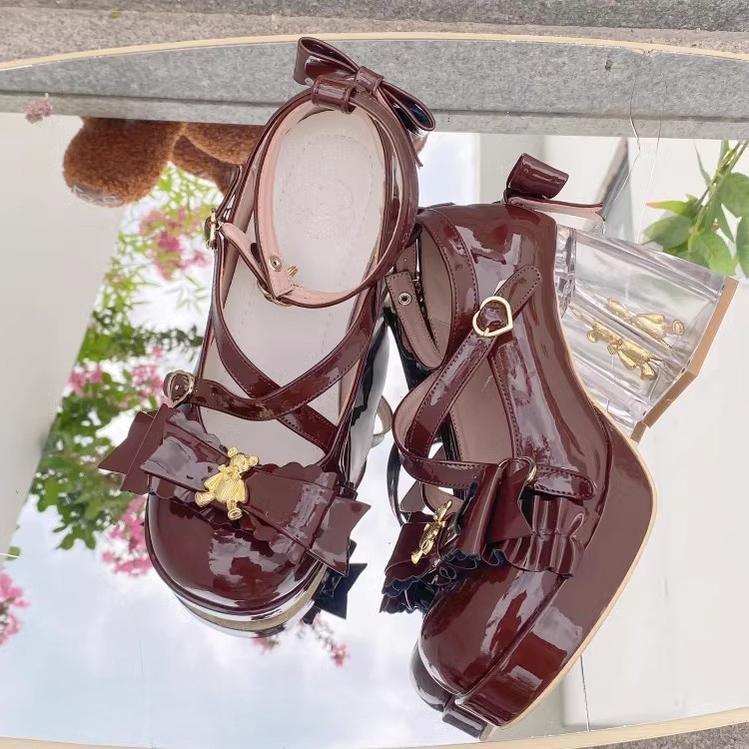 Meng Ka Jiang - Dreamy Bear - Sweet Lolita Shoes, Transparent Heel With Embedded Bear - Image 7