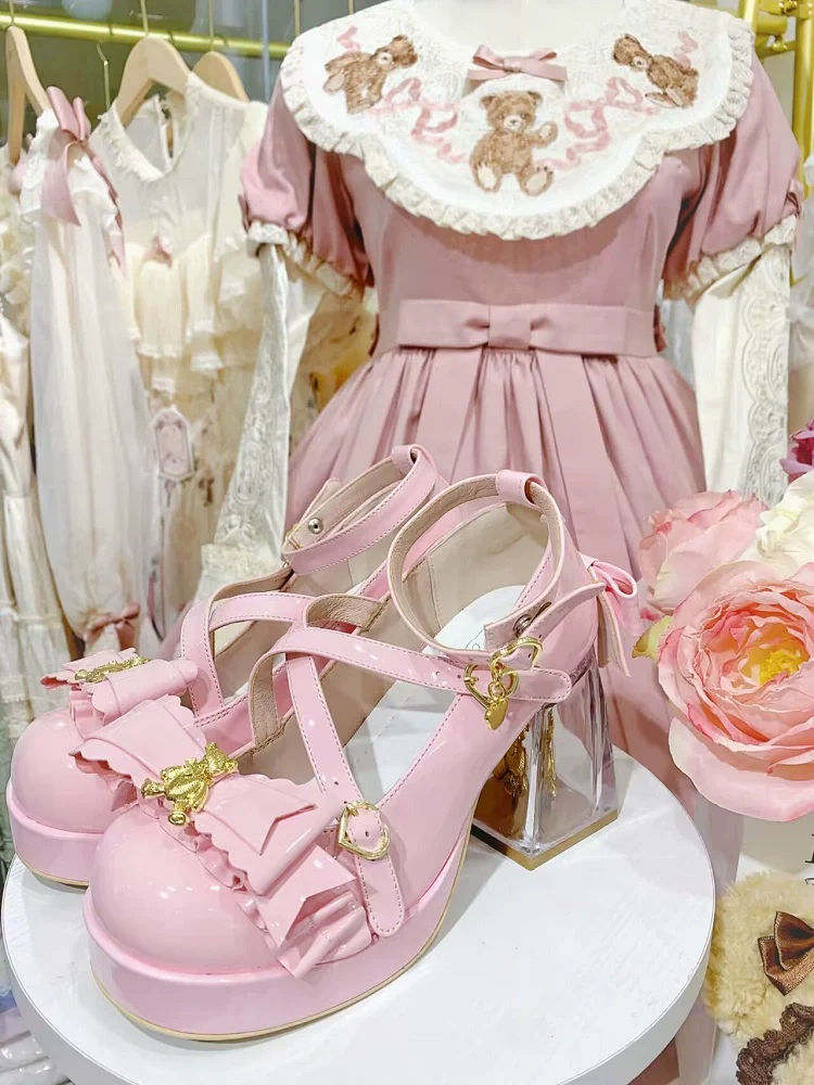Meng Ka Jiang - Dreamy Bear - Sweet Lolita Shoes, Transparent Heel With Embedded Bear - Image 9