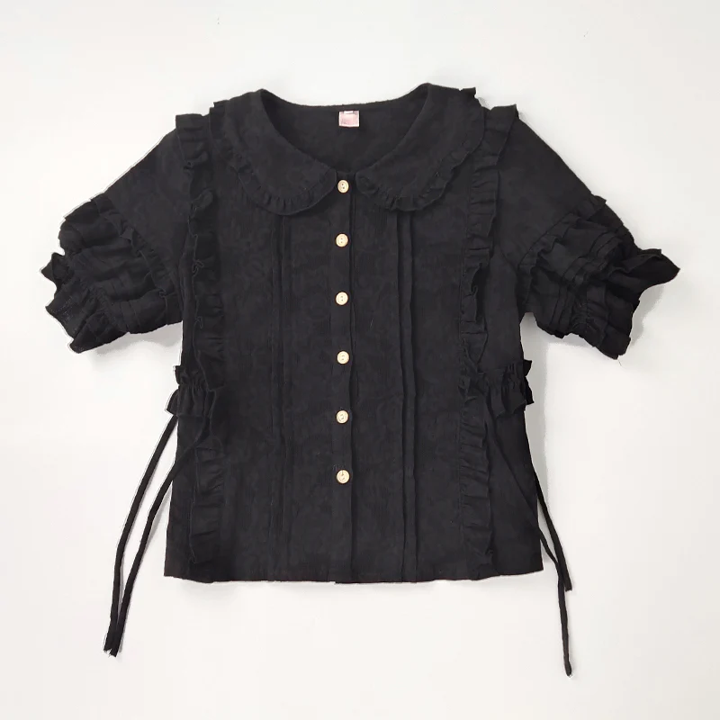 Plus Size Lolita Short Sleeve Cotton Blouse - Image 6