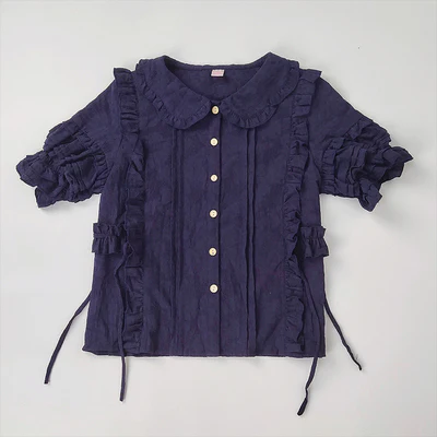 Plus Size Lolita Short Sleeve Cotton Blouse - Image 7