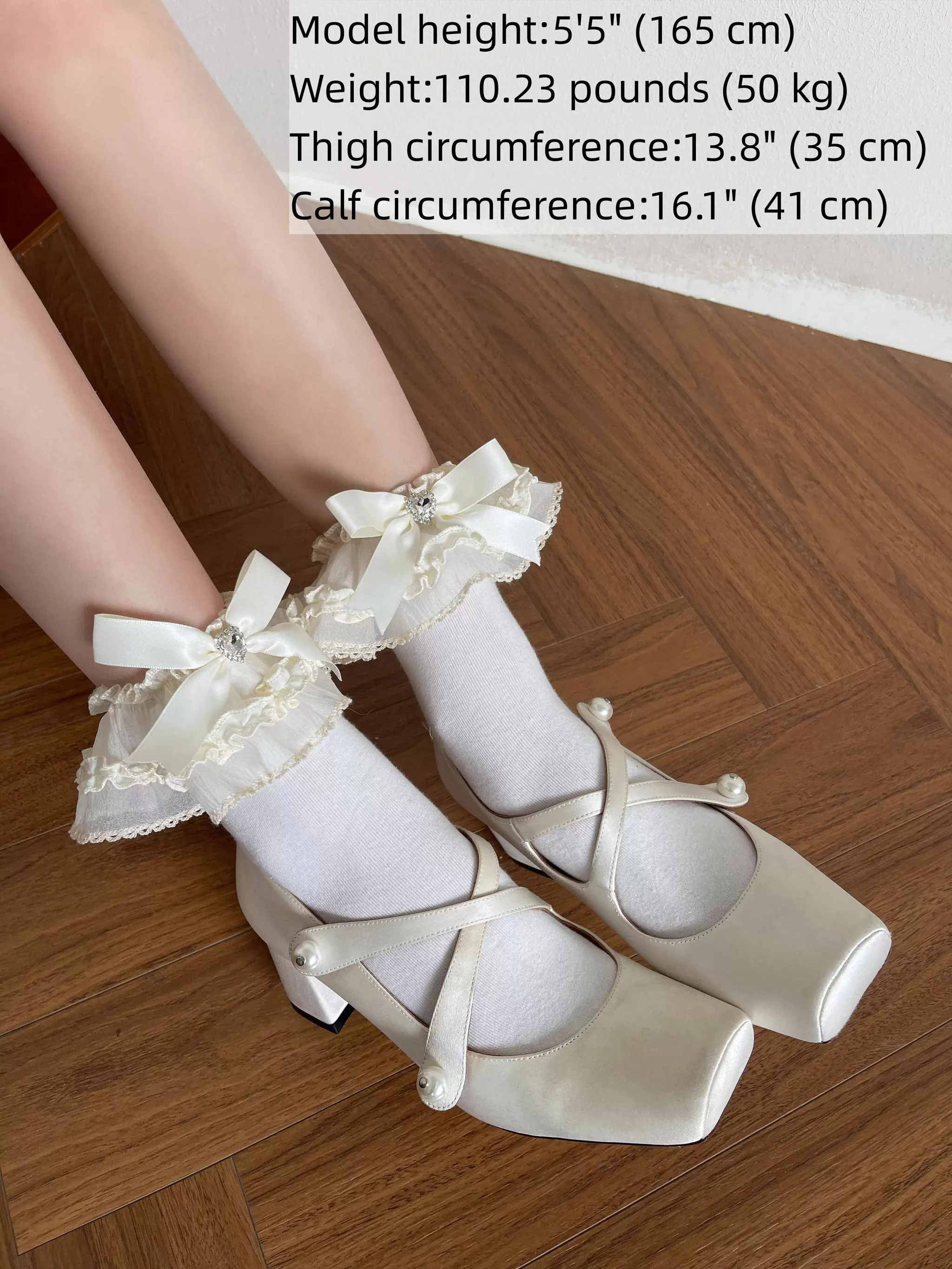 Sweet Lolita Short Socks, Bow & Heart Rhinestone - Image 5