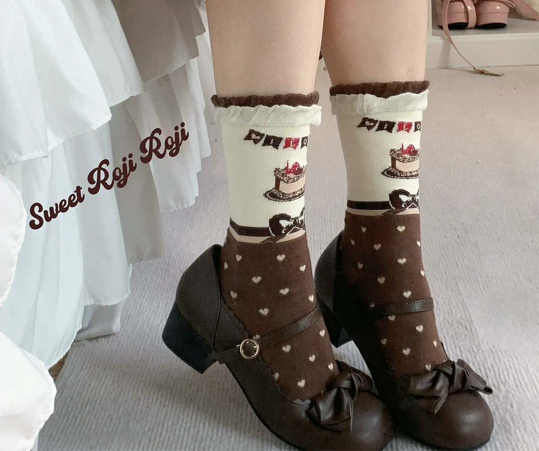 Roji Roji - Sweet Lolita Socks Cake Pattern Winter Socks - Image 8