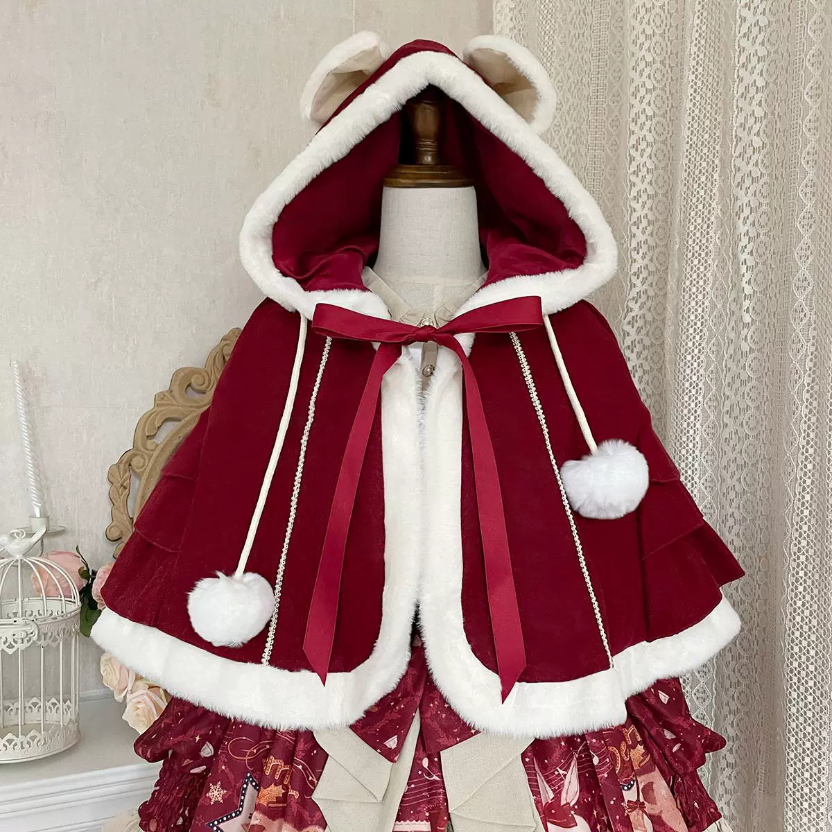 Matutu - Sweet Bear Gift House - Sweet Lolita Suit Christmas Lolita OP and Cape - Image 11