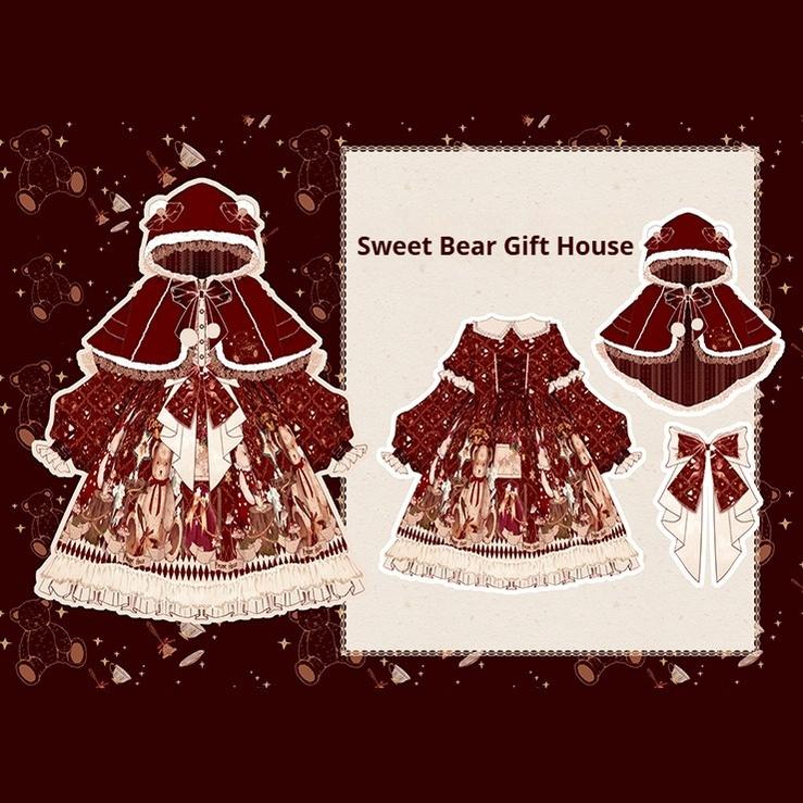 Matutu - Sweet Bear Gift House - Sweet Lolita Suit Christmas Lolita OP and Cape - Image 12