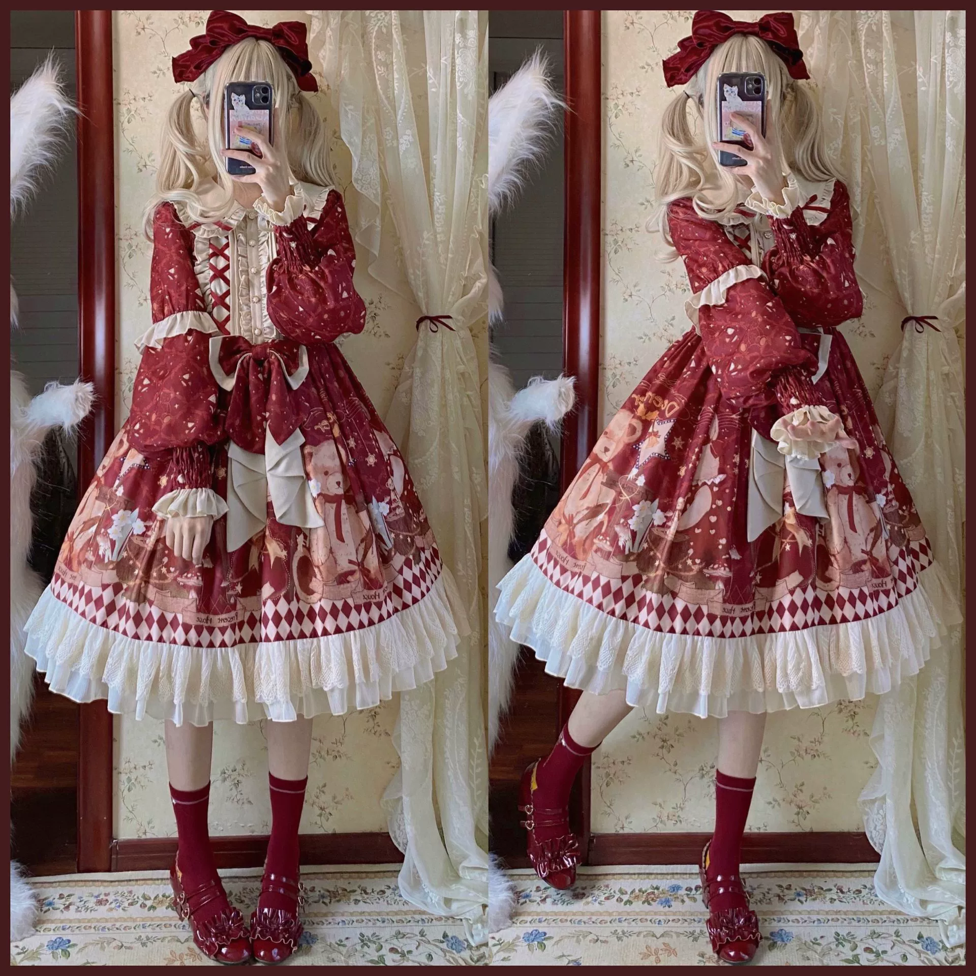 Matutu - Sweet Bear Gift House - Sweet Lolita Suit Christmas Lolita OP and Cape - Image 3