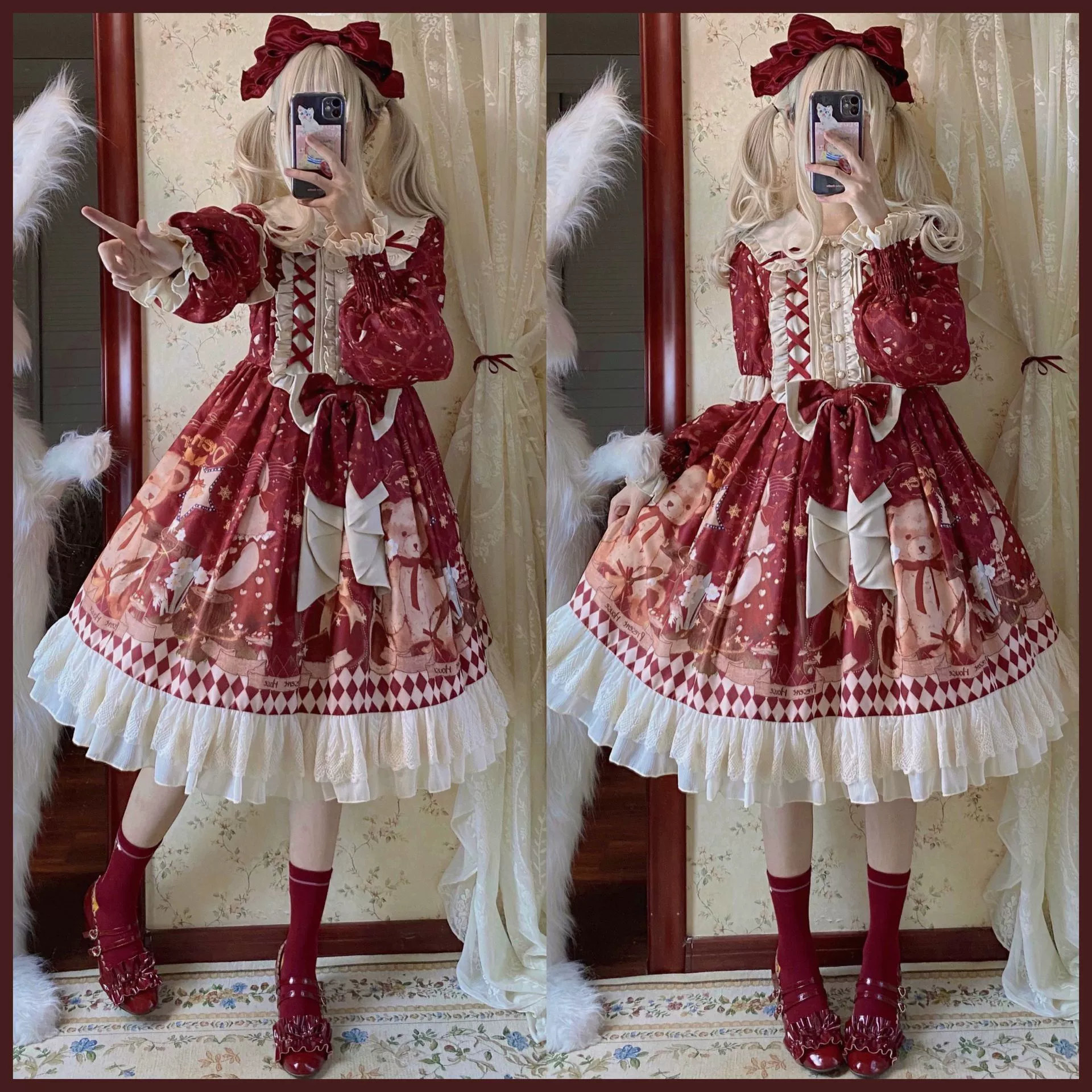 Matutu - Sweet Bear Gift House - Sweet Lolita Suit Christmas Lolita OP and Cape - Image 4