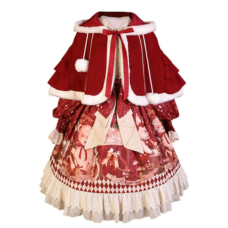 Matutu - Sweet Bear Gift House - Sweet Lolita Suit Christmas Lolita OP and Cape - Image 9