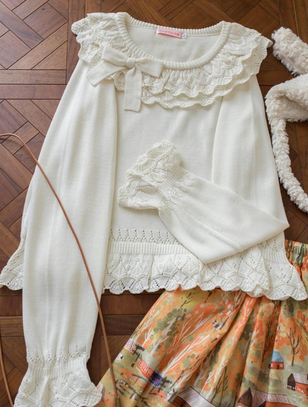 Nana - Sweet Lolita Sweater, Detachable Bow - Image 11