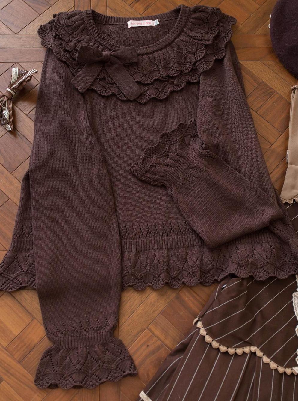 Nana - Sweet Lolita Sweater, Detachable Bow - Image 13