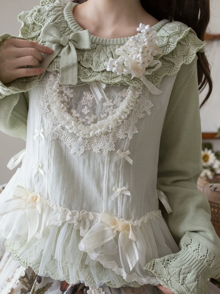 Nana - Sweet Lolita Sweater, Detachable Bow - Image 4
