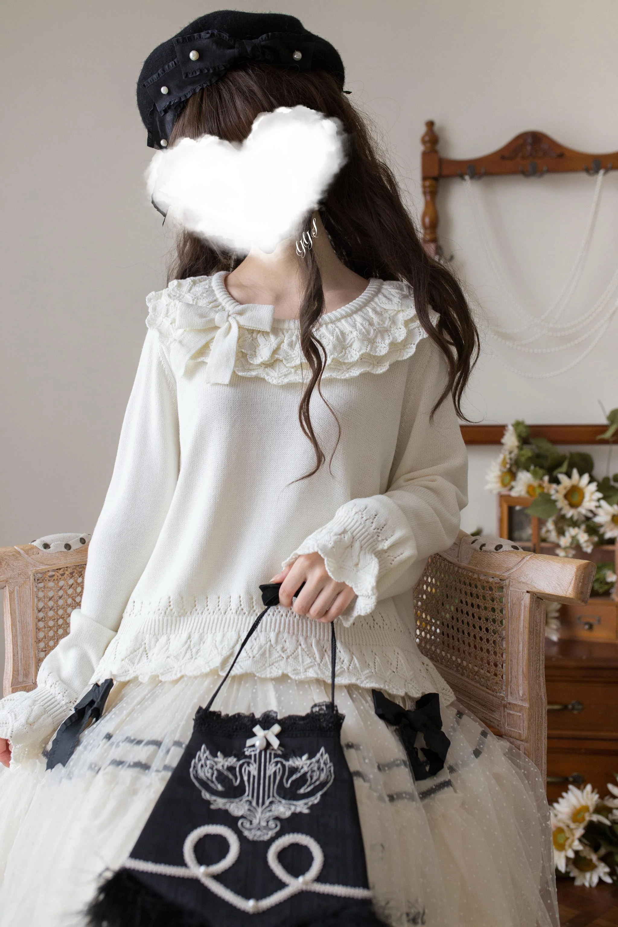 Nana - Sweet Lolita Sweater, Detachable Bow - Image 7