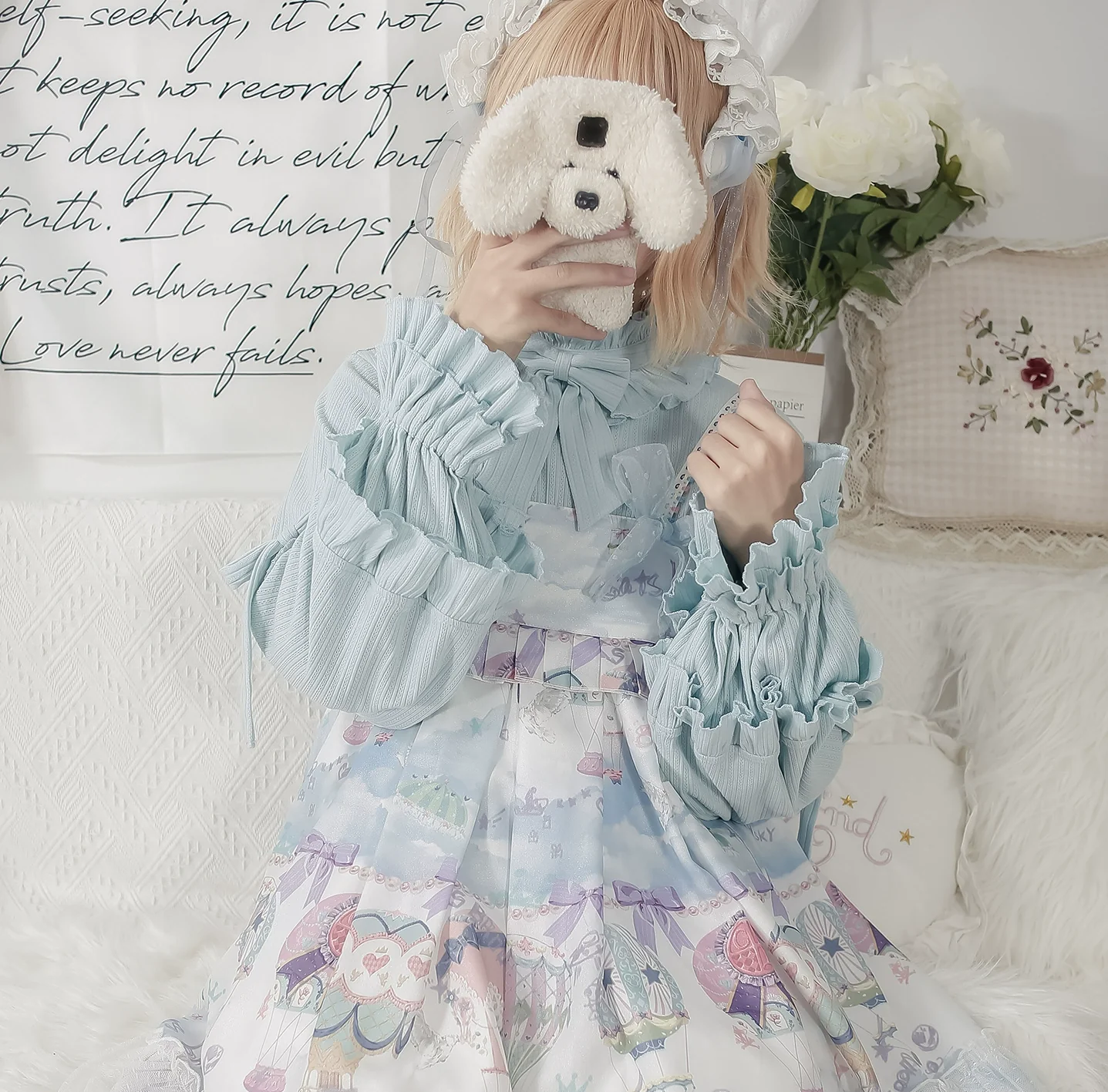 First Snow - Sweet Lolita Sweater Winter Puff Sleeve Knitting Innerwear - Image 4