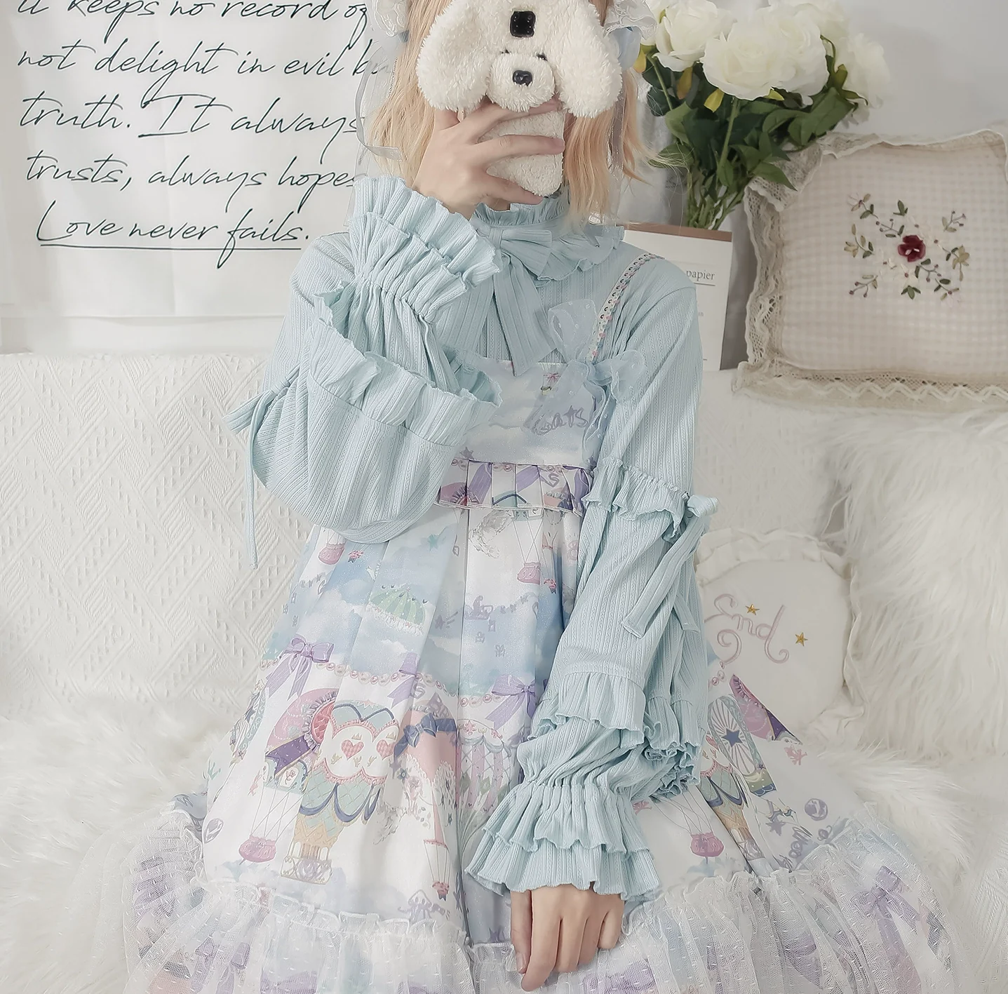First Snow - Sweet Lolita Sweater Winter Puff Sleeve Knitting Innerwear - Image 6