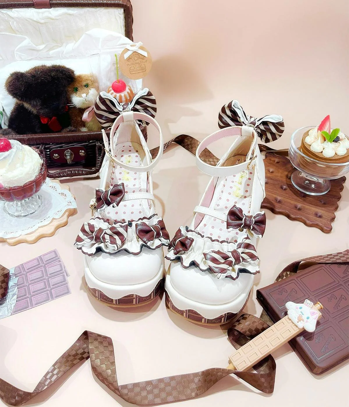 Chocolate Sponge Cake - Sweet Lolita Thick-Sole Shoes with Printed Platform - Image 11