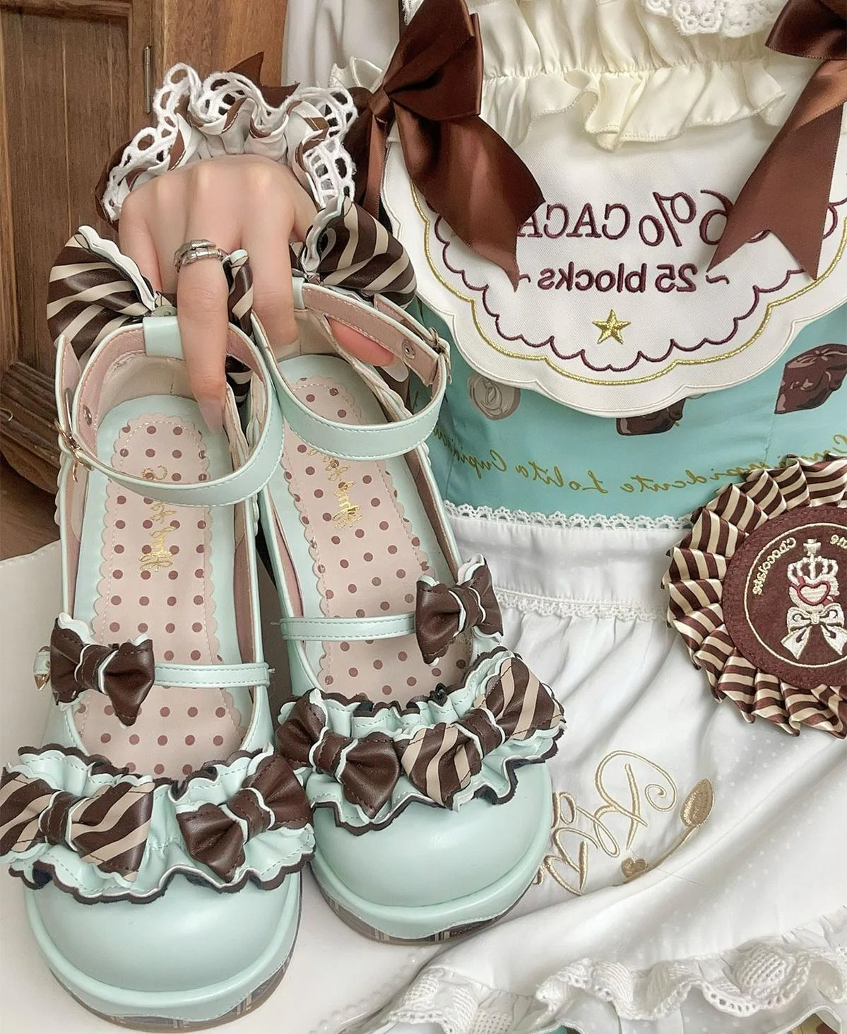 Chocolate Sponge Cake - Sweet Lolita Thick-Sole Shoes with Printed Platform - Image 15