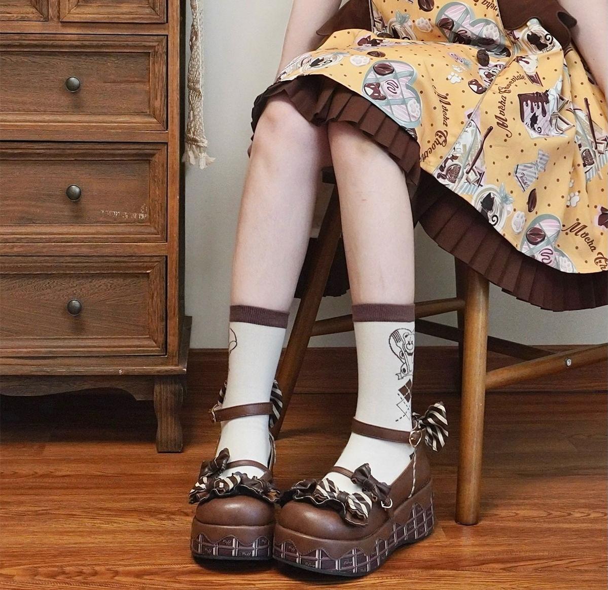 Chocolate Sponge Cake - Sweet Lolita Thick-Sole Shoes with Printed Platform - Image 21